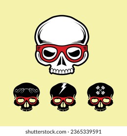 Skull bone face. Front view. Skull icon. Black and white cartoon smiling cute human skeleton head isolated on white background, vector illustration. Spooky skeleton dead head sketch