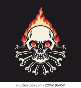 Skull Bone Fire Vector Illustration