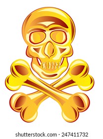 Skull with bone from gild on white background