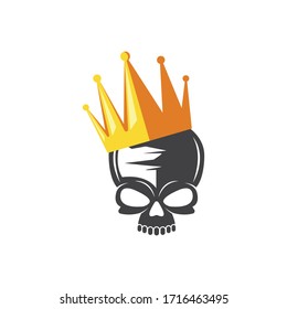 skull bone with golden crown vector icon logo illustration design template