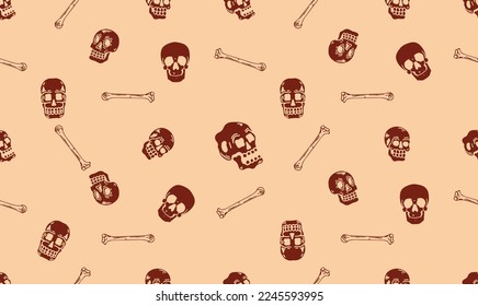 Skull and bone Halloween vector seamless pattern wallpaper background