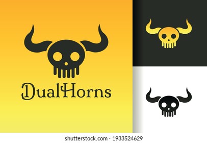 Skull bone with horns logo company, logo vector template design. Ready to use, easy for edit.
