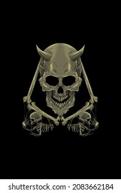 Skull and bone with human skull play smart phone artwork illustration