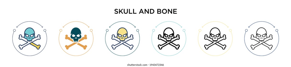 Skull and bone icon in filled, thin line, outline and stroke style. Vector illustration of two colored and black skull and bone vector icons designs can be used for mobile, ui, web
