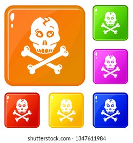 Skull bone icons set collection vector 6 color isolated on white background