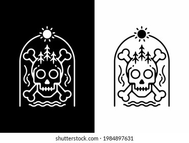 Skull and bone line art badge design