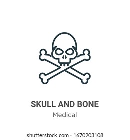 Skull and bone outline vector icon. Thin line black skull and bone icon, flat vector simple element illustration from editable medical concept isolated stroke on white background