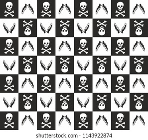 skull and bone pattern halloween wallpaper design chess design halftone black and white vector background