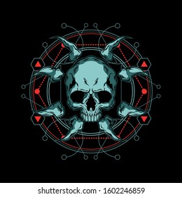 skull and bone sacred geometry for commercial use