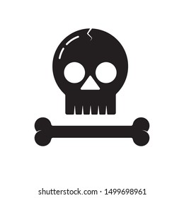 Skull and bone vector icon. Solid black Halloween symbol.