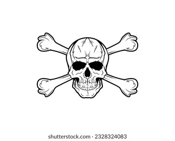 Skull with Bone Vintage logo concept in black and white colors isolated vector illustration