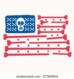 Skull bones america flag illustration, t-shirt graphics, vectors, typography
