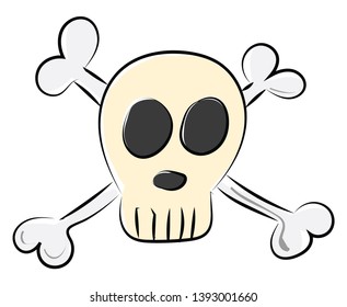 Un cráneo con huesos alrededor de él que muestra un símbolo peligroso dibujo de color vectorial o ilustración