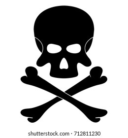 Skull and bones. Black danger sign on white background. Vector illustration.