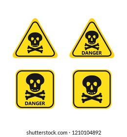 skull with bones black icon danger hight voltage on the yellow background set