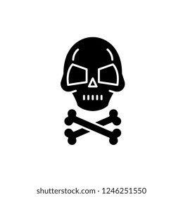 Skull with bones black icon, vector sign on isolated background. Skull with bones concept symbol, illustration 