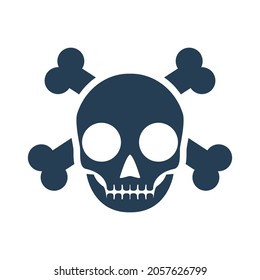 Skull with bones black silhouette icon. Vector illustration flat design. Isolated on white background.