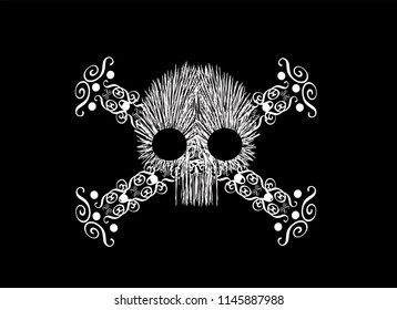 Skull and bones, black and white
