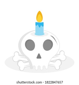 Skull with bones and candle. Halloween themed illustration