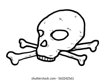 skull and bones / cartoon vector and illustration, black and white, hand drawn, sketch style, isolated on white background.