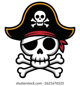 skull bones cocked hat holiday isolated vector illustration on white background
