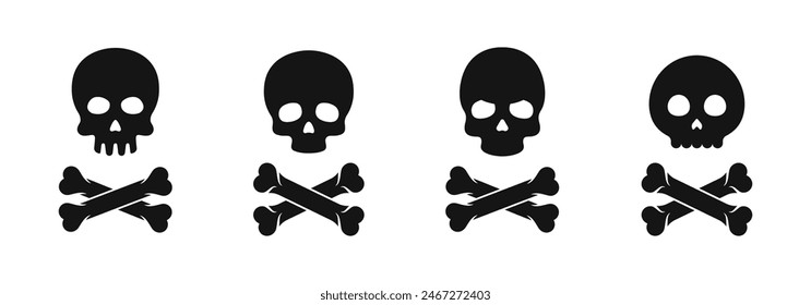 Skull with bones. Crossbones. Crossed bones. Set of skull and bones