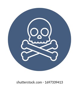 skull and bones crossed icon over white background, block style, vector illustration