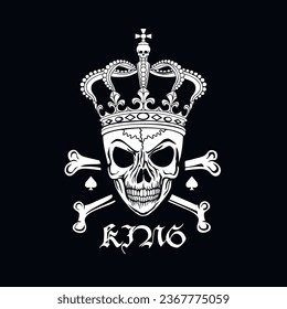 skull and bones with crown grunge vintage design t shirts