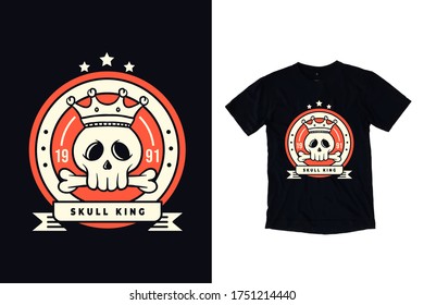 Skull with bones and crown illustration emblem t shirt design