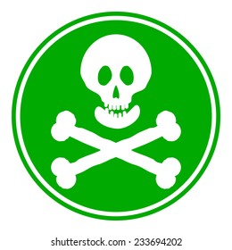 Skull and bones danger sign button on white background. Vector illustration.