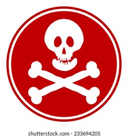 Skull and bones danger sign button on white background. Vector illustration.