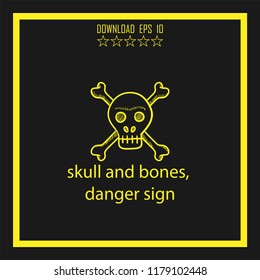 skull and bones, danger sign sketch vector icon