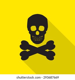 Skull and bones  flat icon with long shadow.