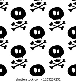 Skull and Bones Flat Icon Seamless Pattern Background. Vector Illustration.