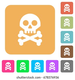 Skull with bones flat icons on rounded square vivid color backgrounds.