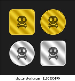 Skull and Bones gold and silver metallic coin logo icon design