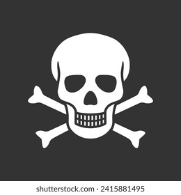 Skull and bones graphic icon. Sign isolated on black background. Mortal danger symbol. Vector illustration 