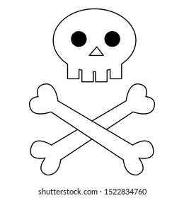 Skull with bones to halloween black line on white background vector illustration