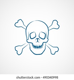 Skull And Bones Halloween Concept Blue Line Icon On White Background