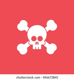 Skull And Bones Halloween Concept Flat Icon On Red Background