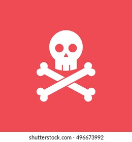Skull And Bones Halloween Concept Flat Icon On Red Background
