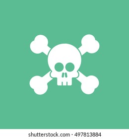 Skull And Bones Halloween Concept Flat Icon On Green Background