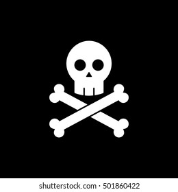 Skull And Bones Halloween Concept Flat Icon On Black Background