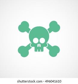 Skull And Bones Halloween Concept Green Flat Icon On White Background 
