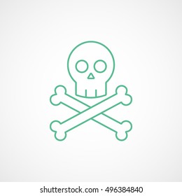 Skull And Bones Halloween Concept Green Line Icon On White Background