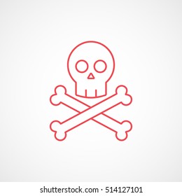 Skull And Bones Halloween Concept Red Line Icon On White Background