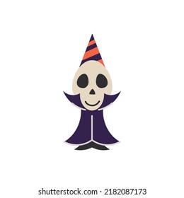 Skull with bones for Halloween greeting card and poster, party sign. Concept illustration with Sign and symbol. Flat design cartoon element. Vector illustration.