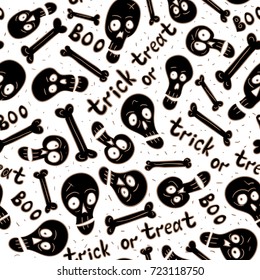 skull and bones halloween seamless vector background