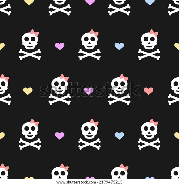 Skull Bones Hearts Feminine Seamless Pattern Stock Vector (Royalty Free ...