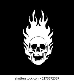 Skull and Bones horror graphic art. T shirt design. pirates flag, fire